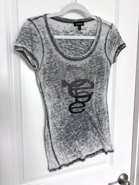 Bebe Y2K Sheer Graphic Baby Tee Rhinestone Logo Fitted Grunge Going Out Top XS